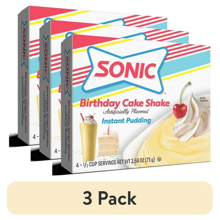 (3 pack) SONIC® Birthday Cake Shake Instant Pudding, 4 Servings, 2.58 oz Box