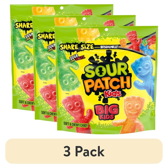 (3 pack) SOUR PATCH KIDS Big Kids Soft & Chewy Gummy Candy, Share Size, 12 oz