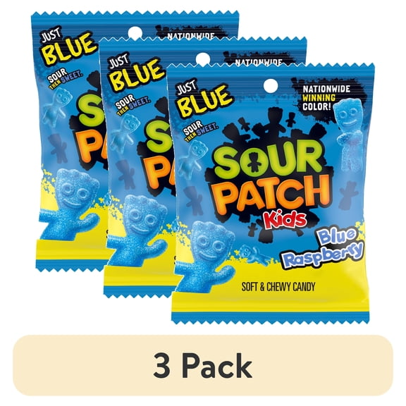 (3 pack) SOUR PATCH KIDS Blue Raspberry Soft & Chewy Candy, 3.6 oz