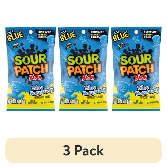 (3 pack) SOUR PATCH KIDS Blue Raspberry Soft & Chewy Candy, 8 oz