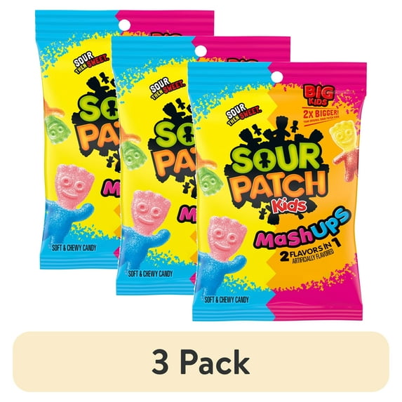 (3 pack) SOUR PATCH KIDS MashUps 2 Flavors in 1 Soft & Chewy Candy, 8 oz