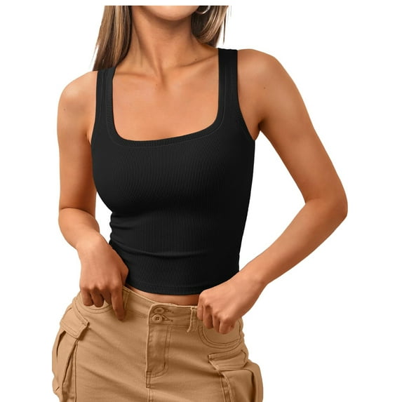 (3 pack) SUNBS Crop Tank Tops for Women Camisole Top Ribbed Beach Summer Sleeveless Square Neck Shirts