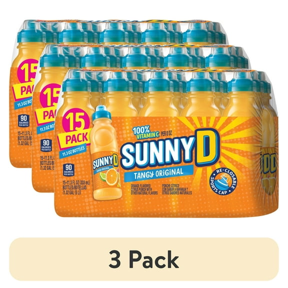 (3 pack) SUNNYD Tangy Original Shelf Stable Orange Juice Drink, 15 Count, 11.3 fl oz Bottles