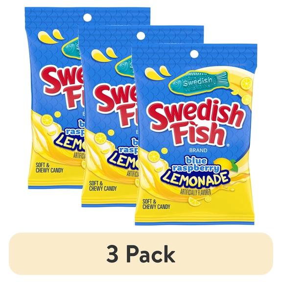(3 pack) SWEDISH FISH BLUE RASPBERRY LEMONADE SOFT CANDY 8.04 OZ