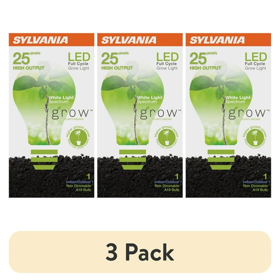(3 pack) SYLVANIA A19 LED Grow Light Bulb, 15W Full Cycle White Spectrum Light, Indoor Plants, Non-Dim, 13 Year