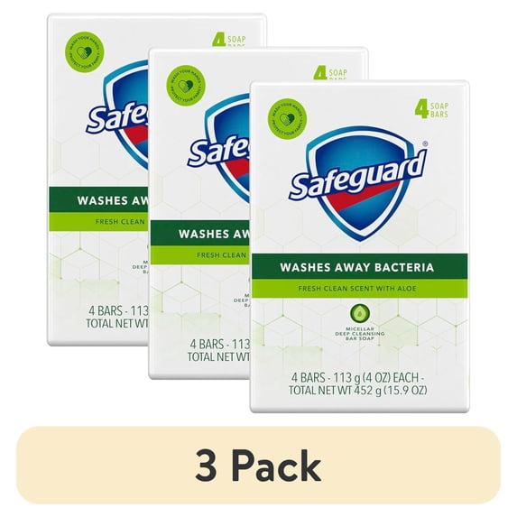 (3 pack) Safeguard Deodorant Bar Soap, White with Aloe, 4 oz, 4 Ct