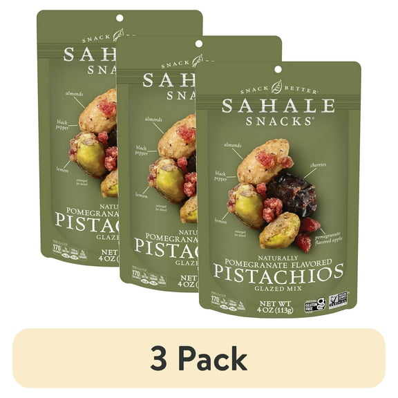 (3 pack) Sahale Snacks Glazed Mix of Naturally Pomegranate Flavored Pistachios, 4oz Pouch Sweet & Savory Nut Blend, Gluten-Free, Non-GMO