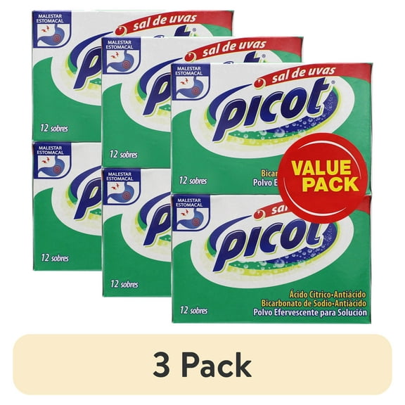 (3 pack) Sal De Uvas Picot over-the Counter Antacid Effervescent Powder Solution, 24 Ct