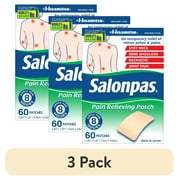 (3 pack) Salonpas 8 Hour Pain Relief Patch with Camphor 3.1% & Menthol 6% for Back & Muscles, 60 Count