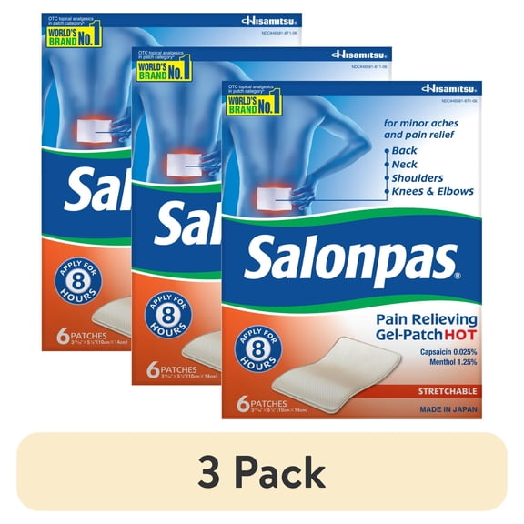 (3 pack) Salonpas Gel-Patch Hot Pain Relief for Muscles & Joints, 6 Count