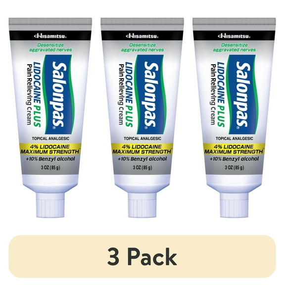 (3 pack) Salonpas Maximum Strength Lidocaine 4% Pain Relief Cream, 3oz