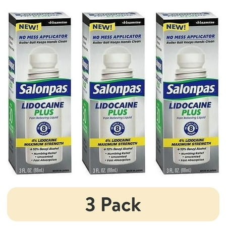 (3 pack) Salonpas lidocaine plus roll on pain relieving 4% lidocaine 3oz each