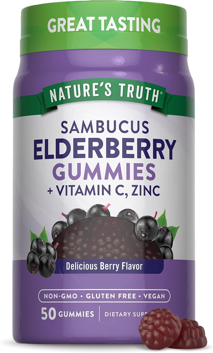 (3 pack) Sambucus Black Elderberry Gummies | 50 Count | With Vitamin C and Zinc | Berry Flavor | Vegan, Non-GMO, Gluten Free | Extract Gummies for Adults | by Nature's Truth