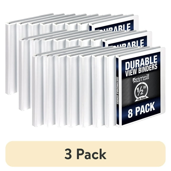 Samsill Durable .5" Round Ring Binder, White, Customizable, 8 Pack