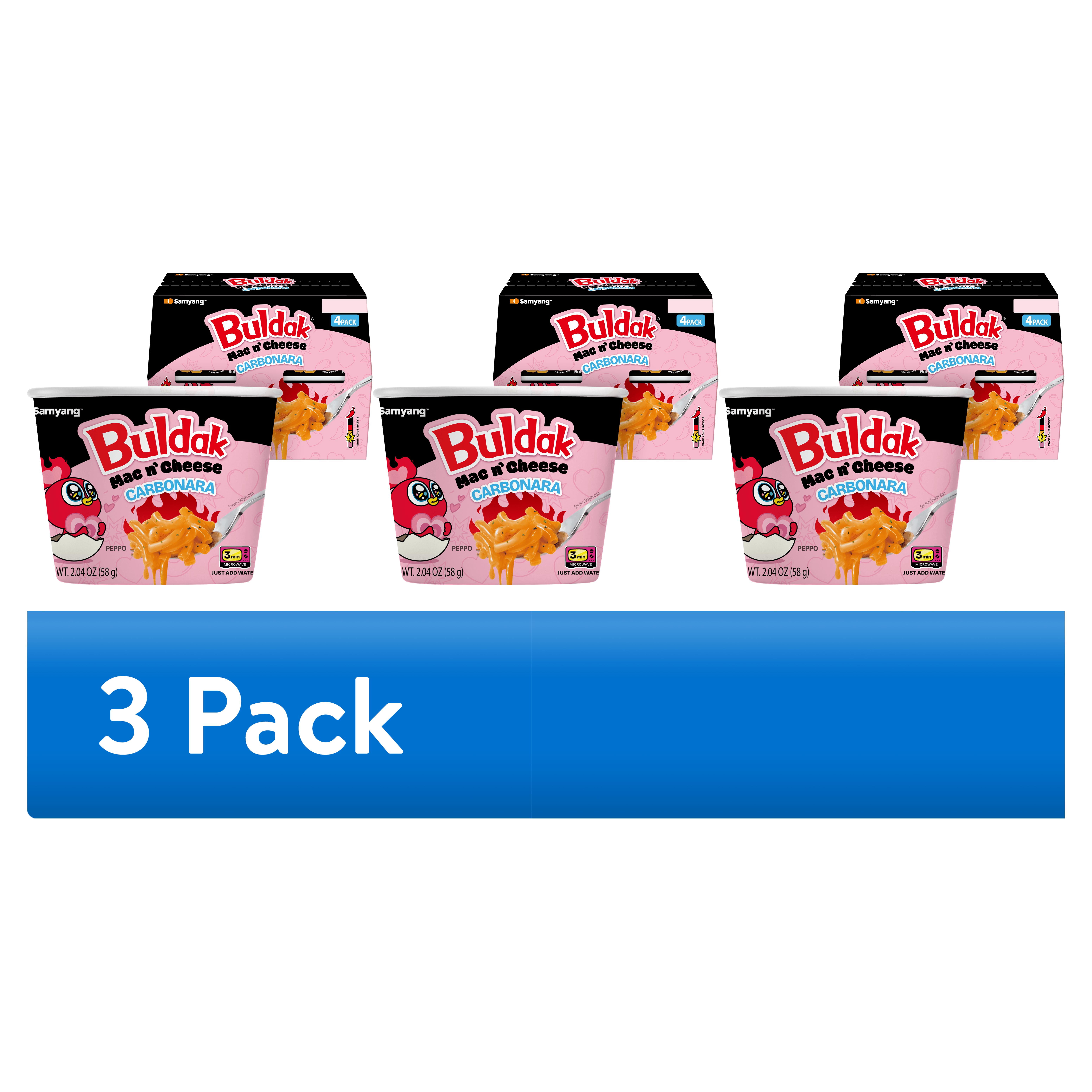 (3 pack) Samyang Buldak Carbonara Mac & Cheese, No Milk Required, 4 Pack, 2.04 oz Cups