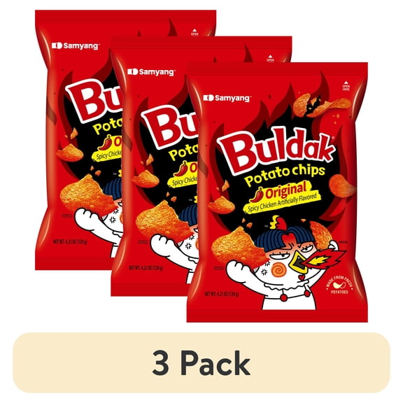 (3 pack) Samyang Buldak Original Potato Chips, 4.23 oz Bag