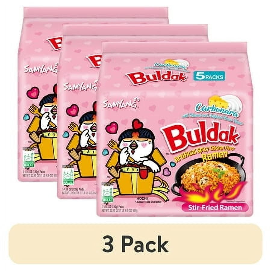 (3 pack) Samyang Spicy Chicken Noodle Carbonara Flavor Ramen, 4.58 oz, 5 Pack