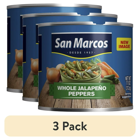 (3 pack) San Marcos Shelf Stable Whole Jalapeno Peppers, 11 oz