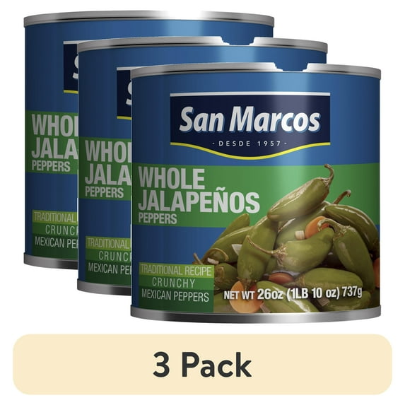 (3 pack) San Marcos Shelf Stable Whole Jalapeno Peppers, 26 oz Can