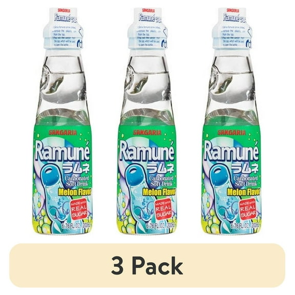 (3 pack) Sangaria Ramune Melon Flavor Carbonated Soft Drink, 6.76 fl oz