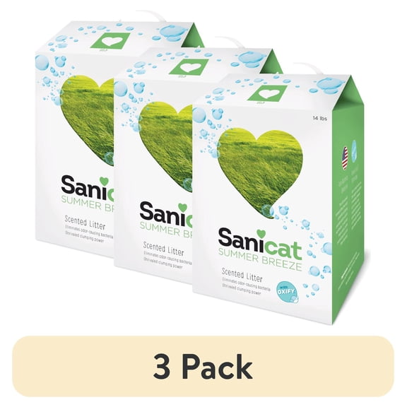 (3 pack) Sanicat Summer Breeze Clumping Cat Litter with Oxify, 14 lb. Box