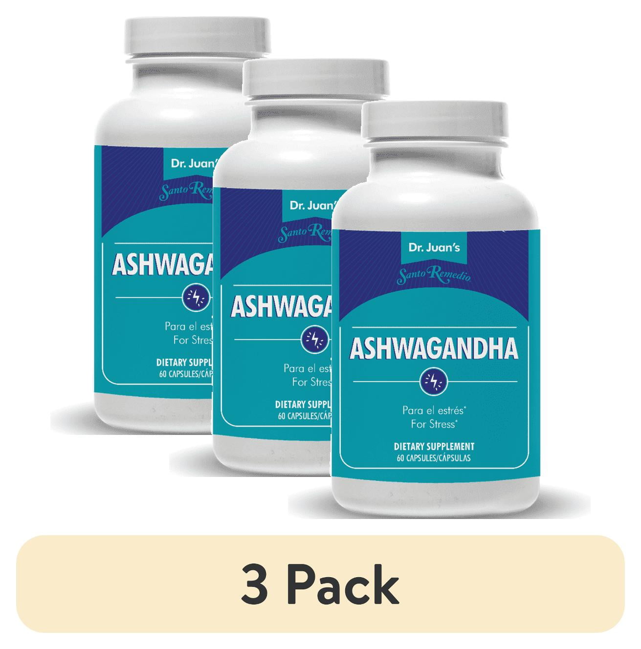 (3 pack) Santo Remedio, Ashwagandha Dietary Supplement for Stress,1000 mg, 60 Count, Mood Support