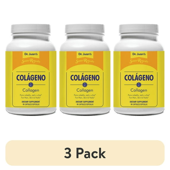 (3 pack) Santo Remedio Collagen Dietary Supplement Capsules, Hair, Skin, Nails, 750 mg, 90 Count