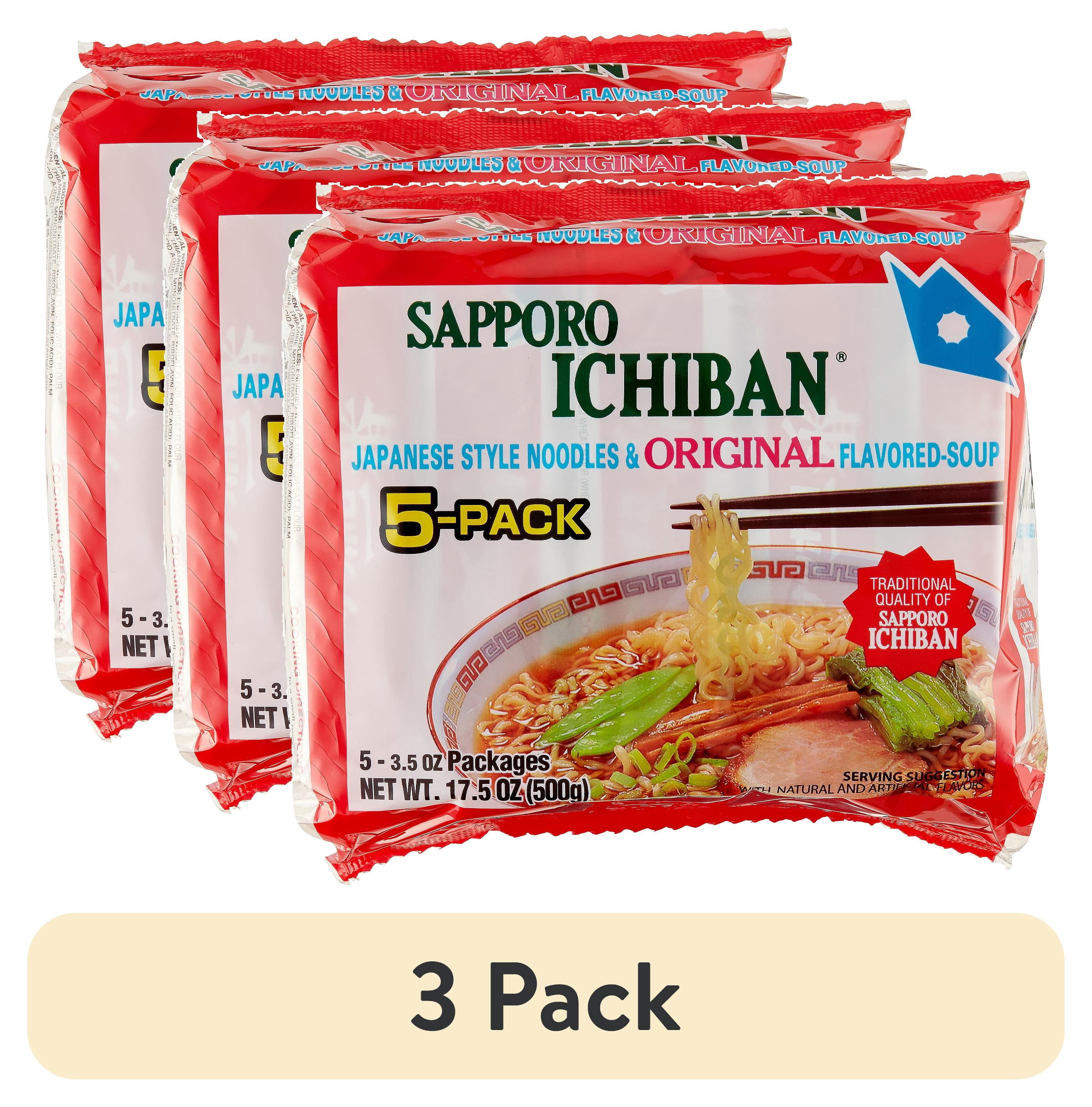 (3 pack) Sapporo ichiban Original Flavored Soup Japanese Style Noodles, 3.5 oz, 5 Count Bag