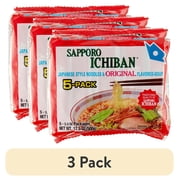 (3 pack) Sapporo ichiban Original Flavored Soup Japanese Style Noodles, 3.5 oz, 5 Count Bag