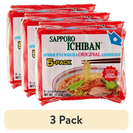 (3 pack) Sapporo ichiban Original Flavored Soup Japanese Style Noodles, 3.5 oz, 5 Count Bag