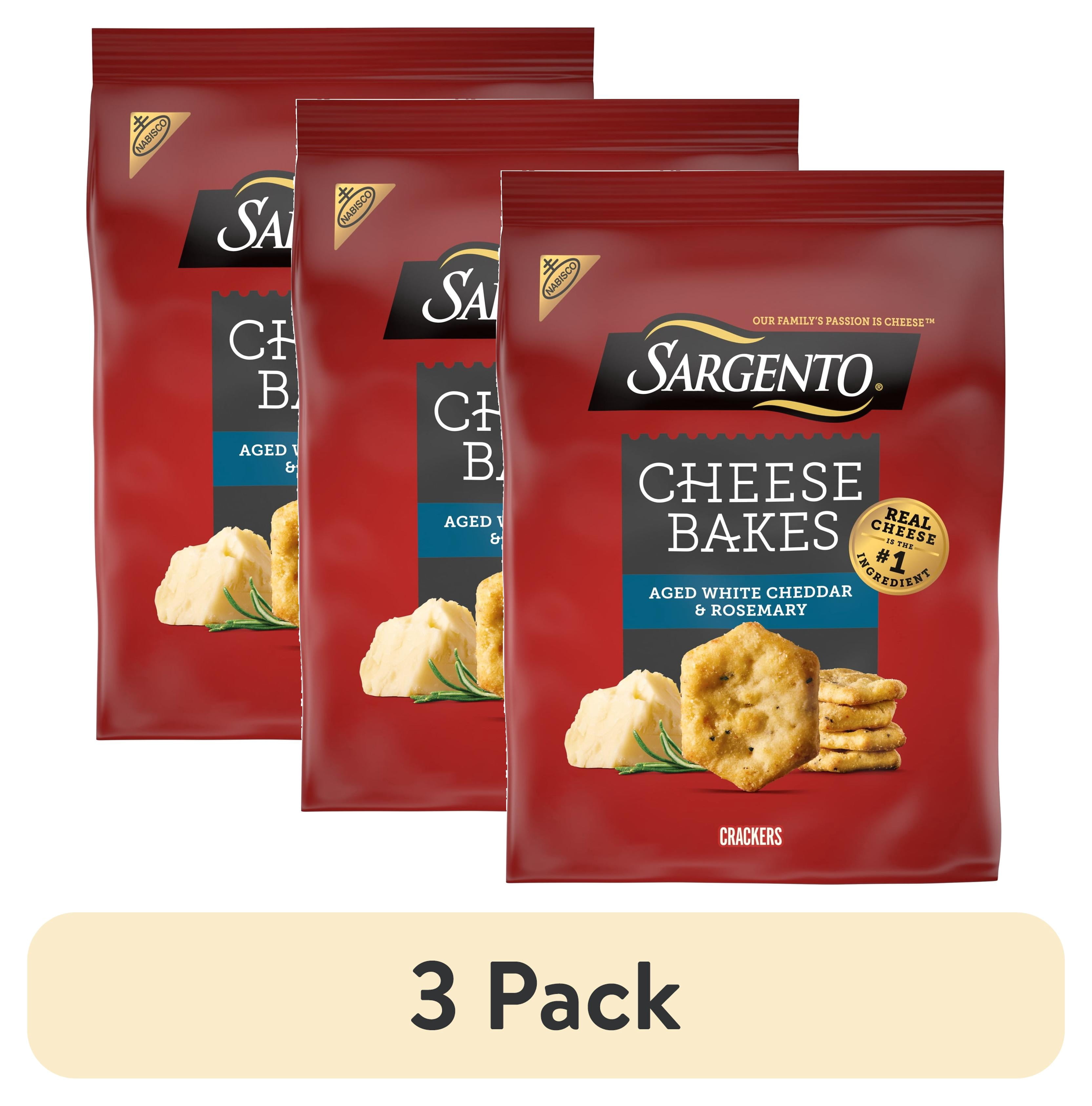 (3 pack) Sargento® Cheese Bakes Aged White Cheddar & Rosemary Crackers, Cheese Crackers, Lunch Snacks, 4.5 oz
