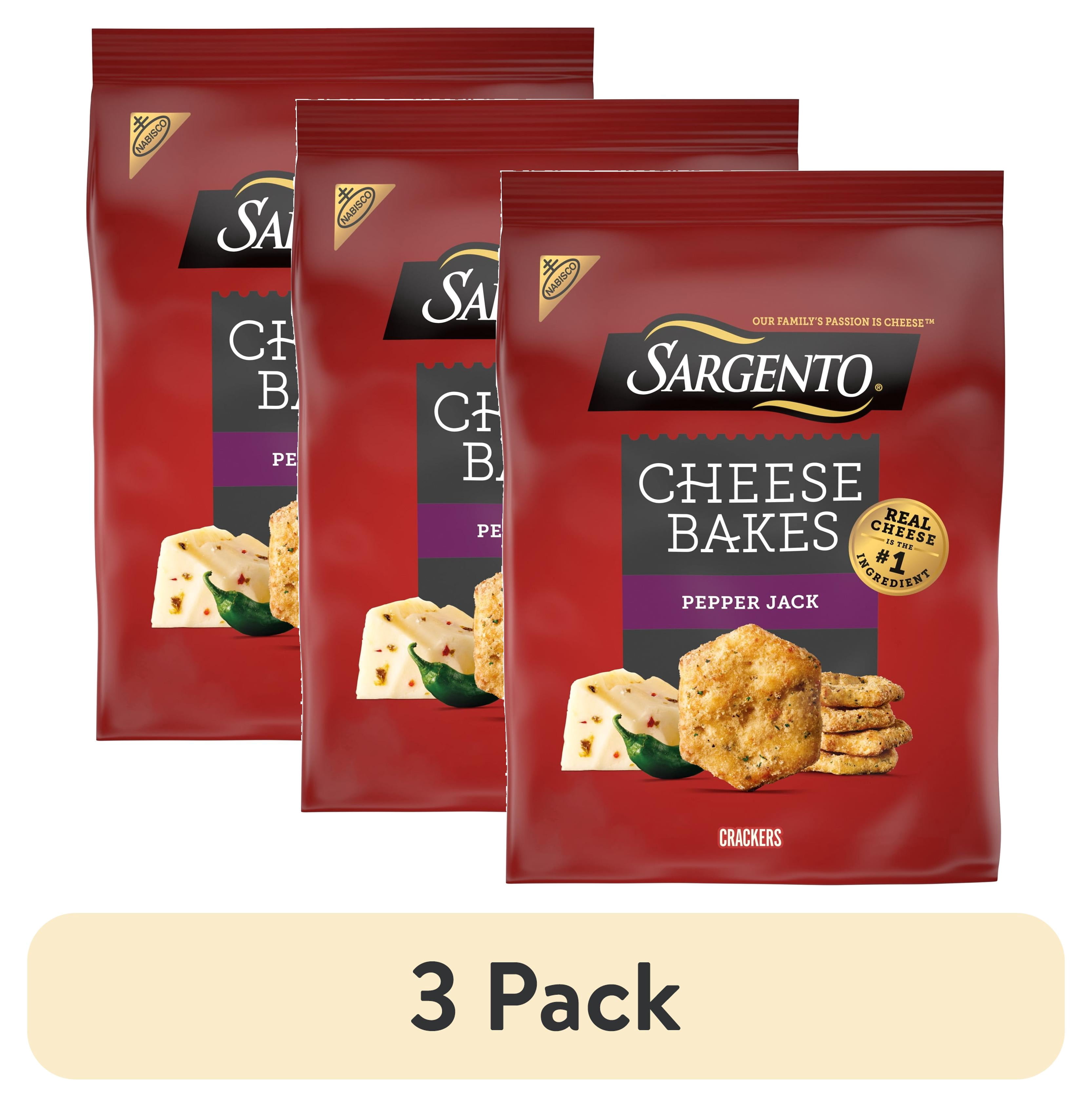 (3 pack) Sargento® Cheese Bakes Pepper Jack Crackers, Cheese Crackers, Lunch Snacks, 4.5 oz