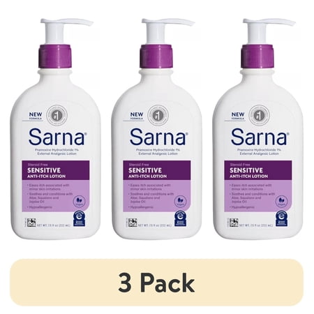 (3 pack) Sarna Sensitive Maximum Strength Anti Itch Lotion for Dry Irritated Skin Fragrance Free 7.5 Fl Oz | Steroid-Free Anti Itch Cream Extra Strength | Itchy Skin Relief | Eczema Treatment | Rash Cream