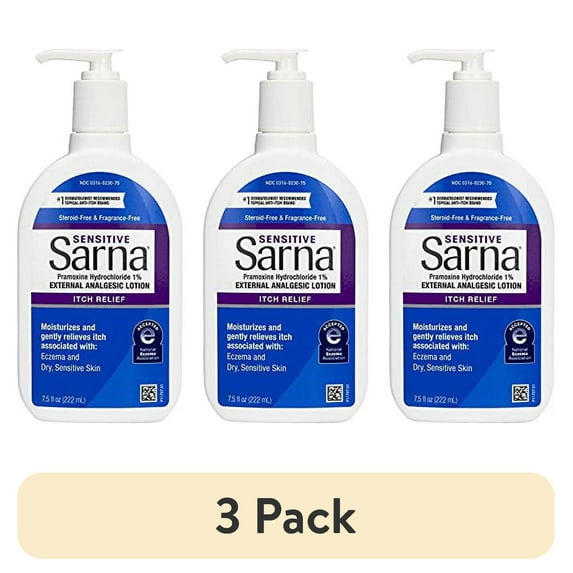 (3 pack) Sarna Sensitive Steroid-Free Anti-Itch Lotion for Dry Irritated Skin, Fragrance free - 7.5 Fl Oz