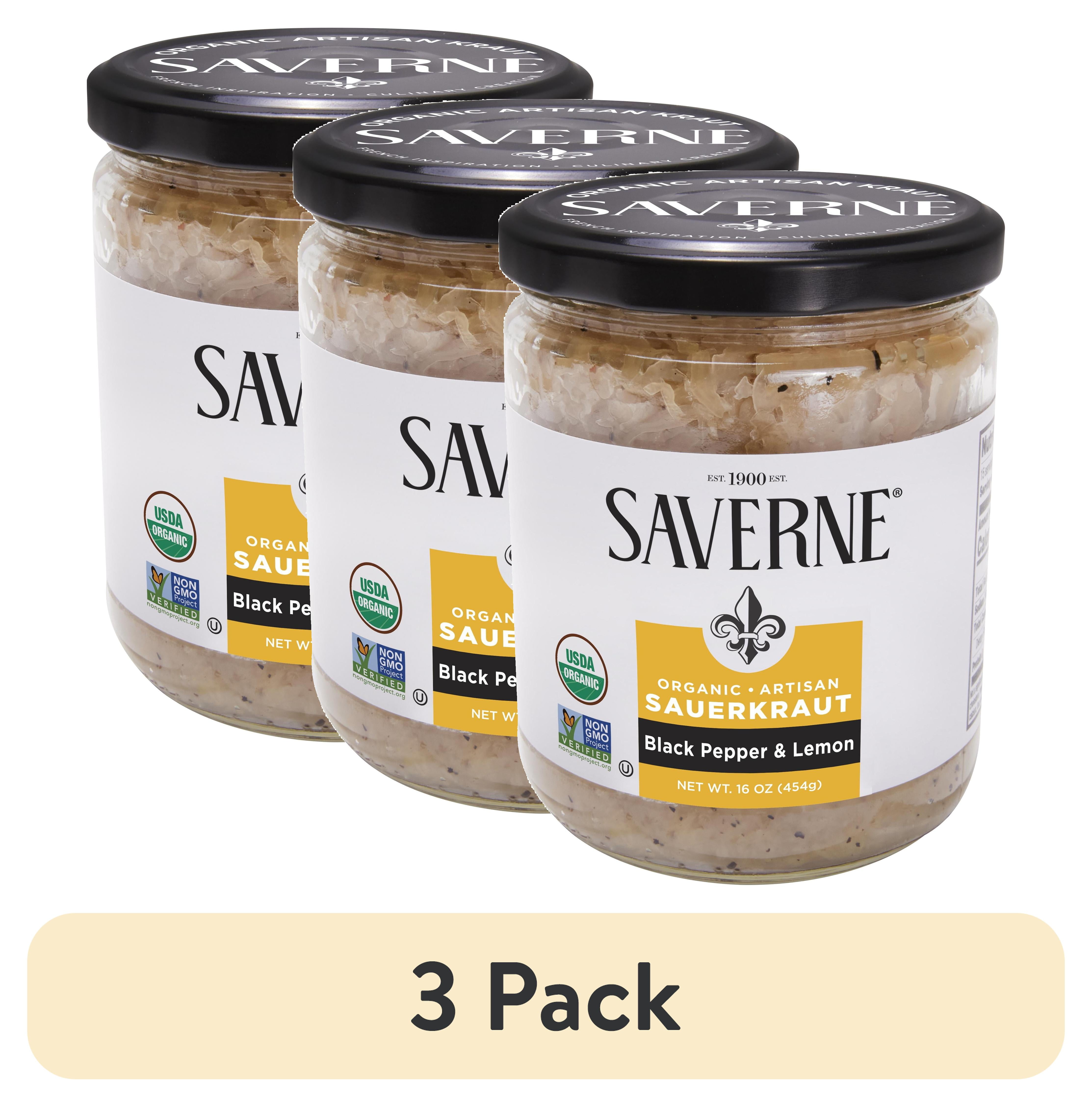 (3 pack) Saverne Black Pepper & Lemon Organic Sauerkraut / 16oz Glass