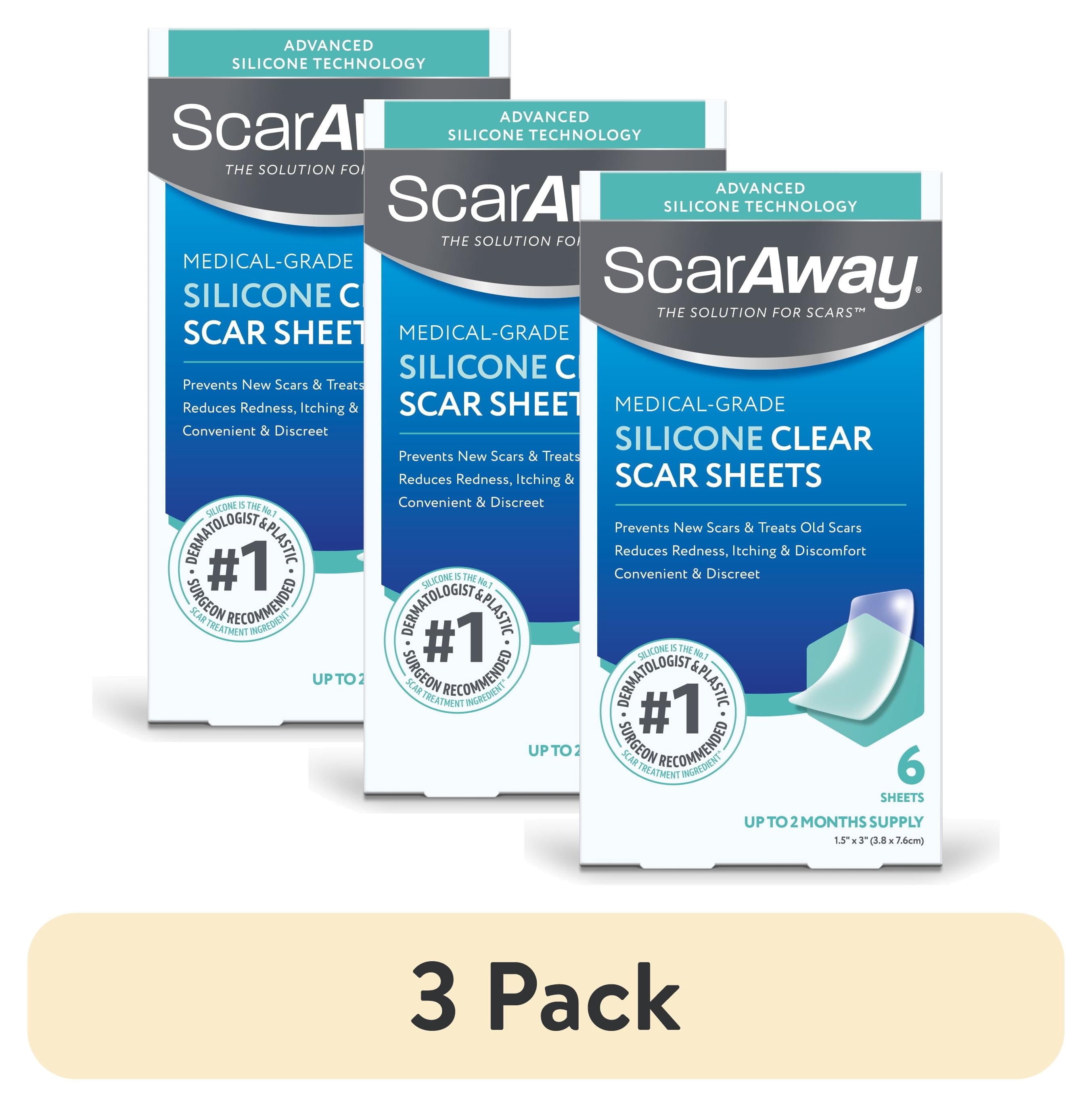 (3 pack) ScarAway Silicone Scar Sheets Shrink, Flatten and Fade Scars, Clear, 6 Count