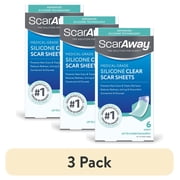 3 pack ScarAway Silicone Scar Sheets Shrink, Flatten and Fade Scars, Clear, 6 Count