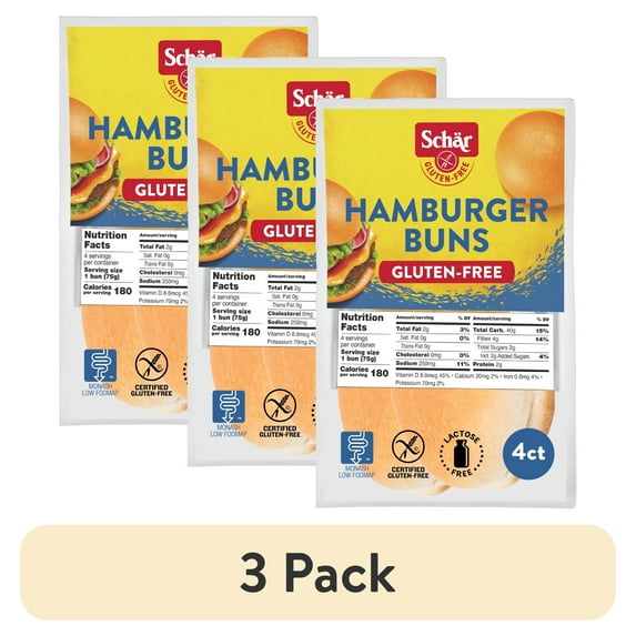 (3 pack) Schar Gluten Free Hamburger Buns, Shelf-Stable, 10.6 oz (4 Count)