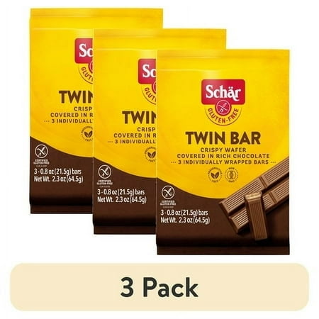 (3 pack) Schar Gluten Free Twin Bar, Chocolate Covered Crispy Wafer Bar, Paper Pouch, 0.8 oz, 3 Count