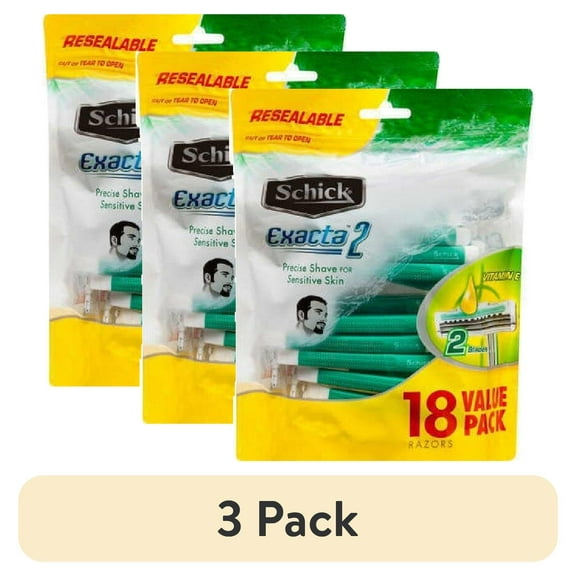 (3 pack) Schick Exacta 2 Sensitive Disposable Razors, 18 ct