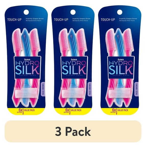 (3 pack) Schick Hydro Silk Touch-Up Dermaplaning Tool with Precision Cover, 6 Count