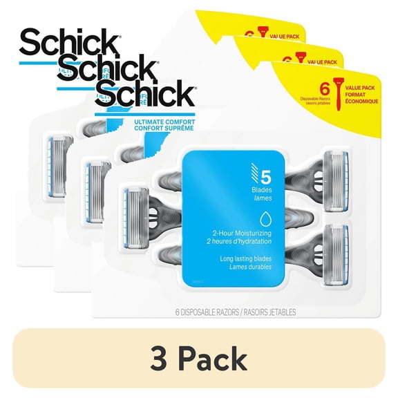 (3 pack) Schick Hydro Ultimate Comfort 5 blade Disposable Razor, 6ct