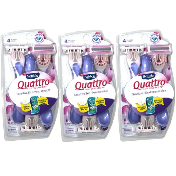(3 pack) Schick Quattro For Women Disposable Razors, Sensitive Skin 3 ea