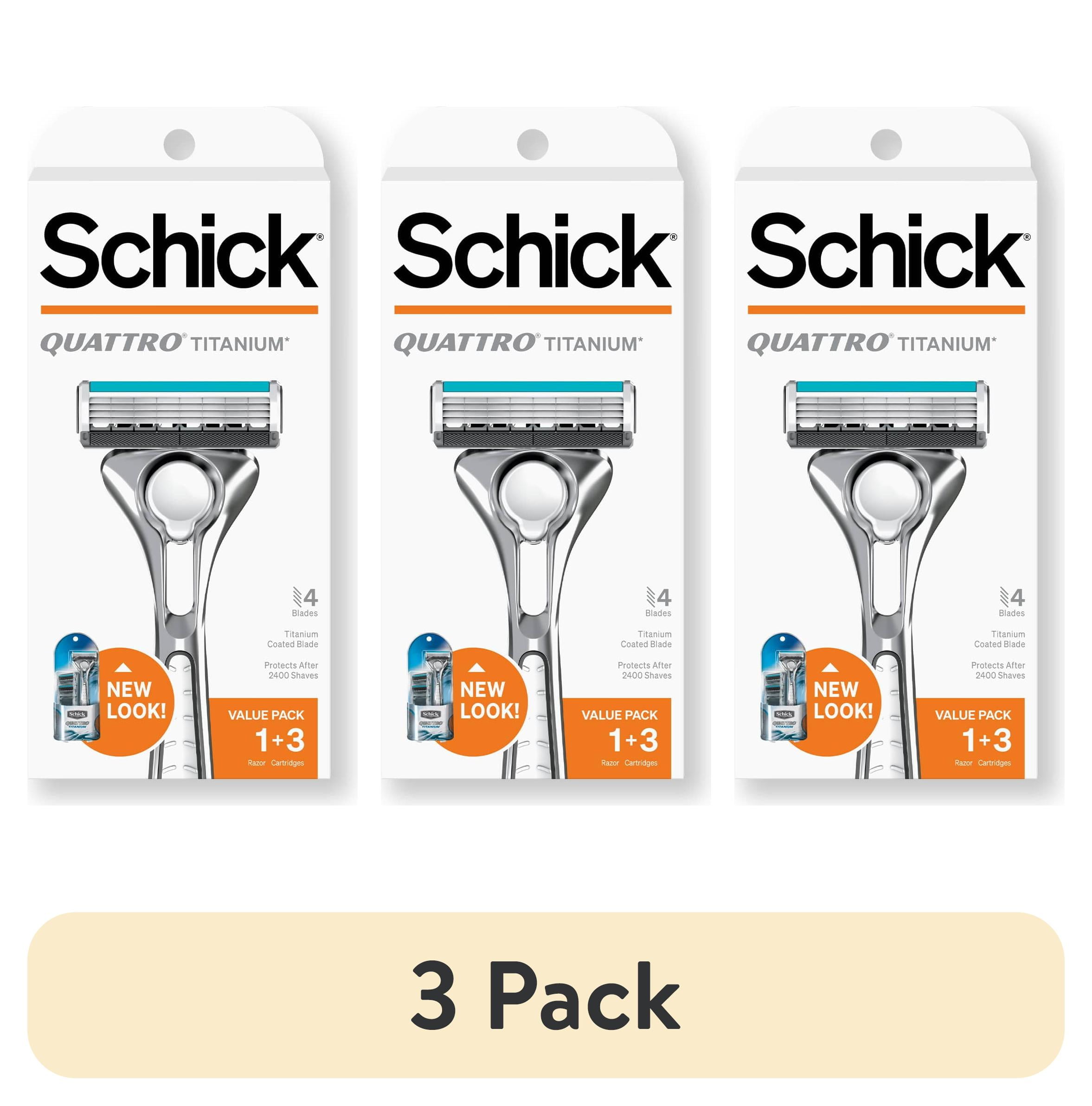 (3 pack) Schick Quattro Titanium Men's Razor, 1 Razor Handle and 3 Refills