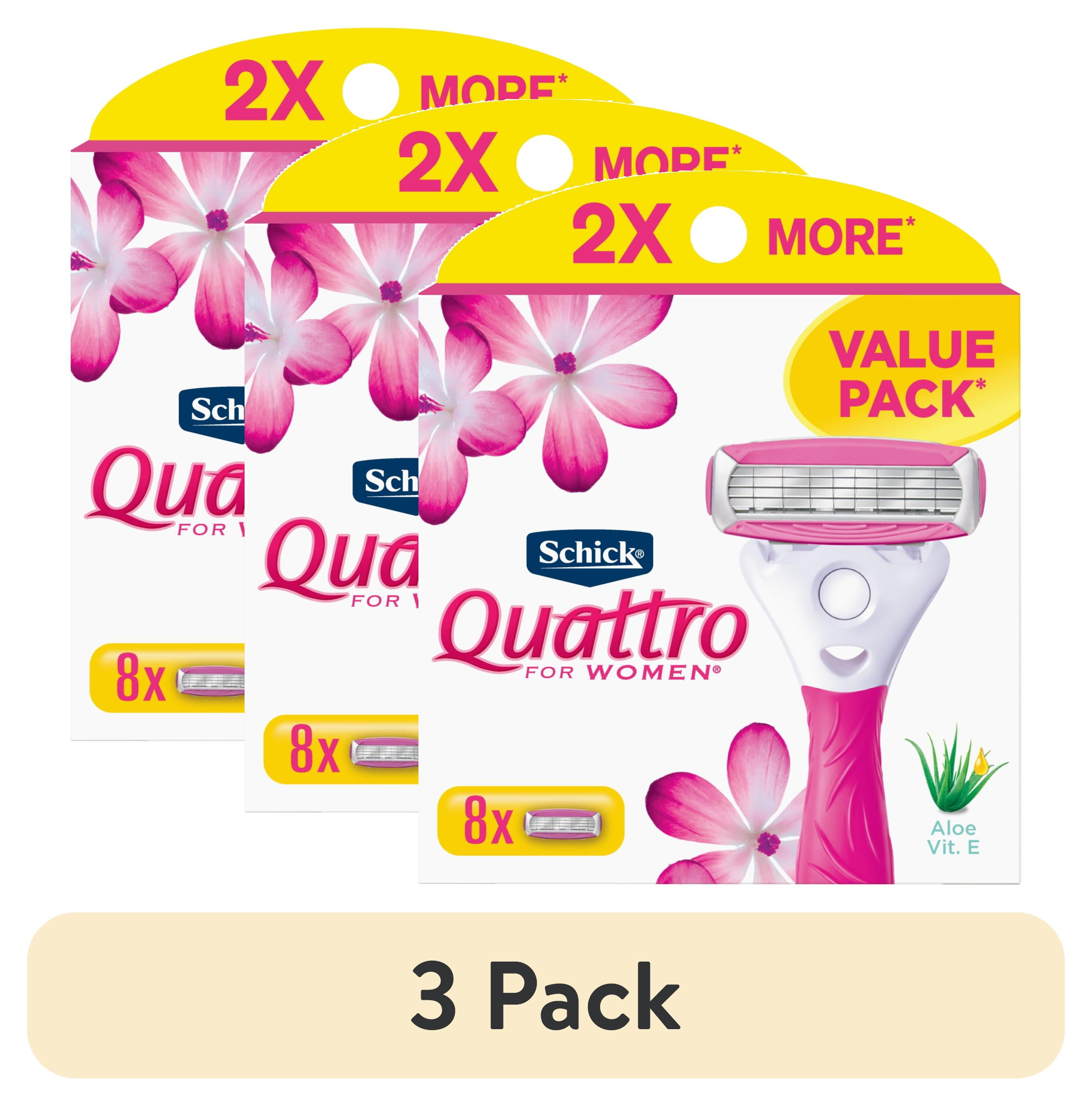 (3 pack) Schick Quattro Women's 4-Blade Razor Blade Refills, All Skin ...