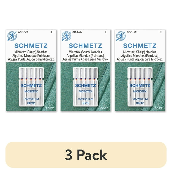 (3 pack) Schmetz Microtex Sewing Machine Needles - Size 80/12, 5 Count