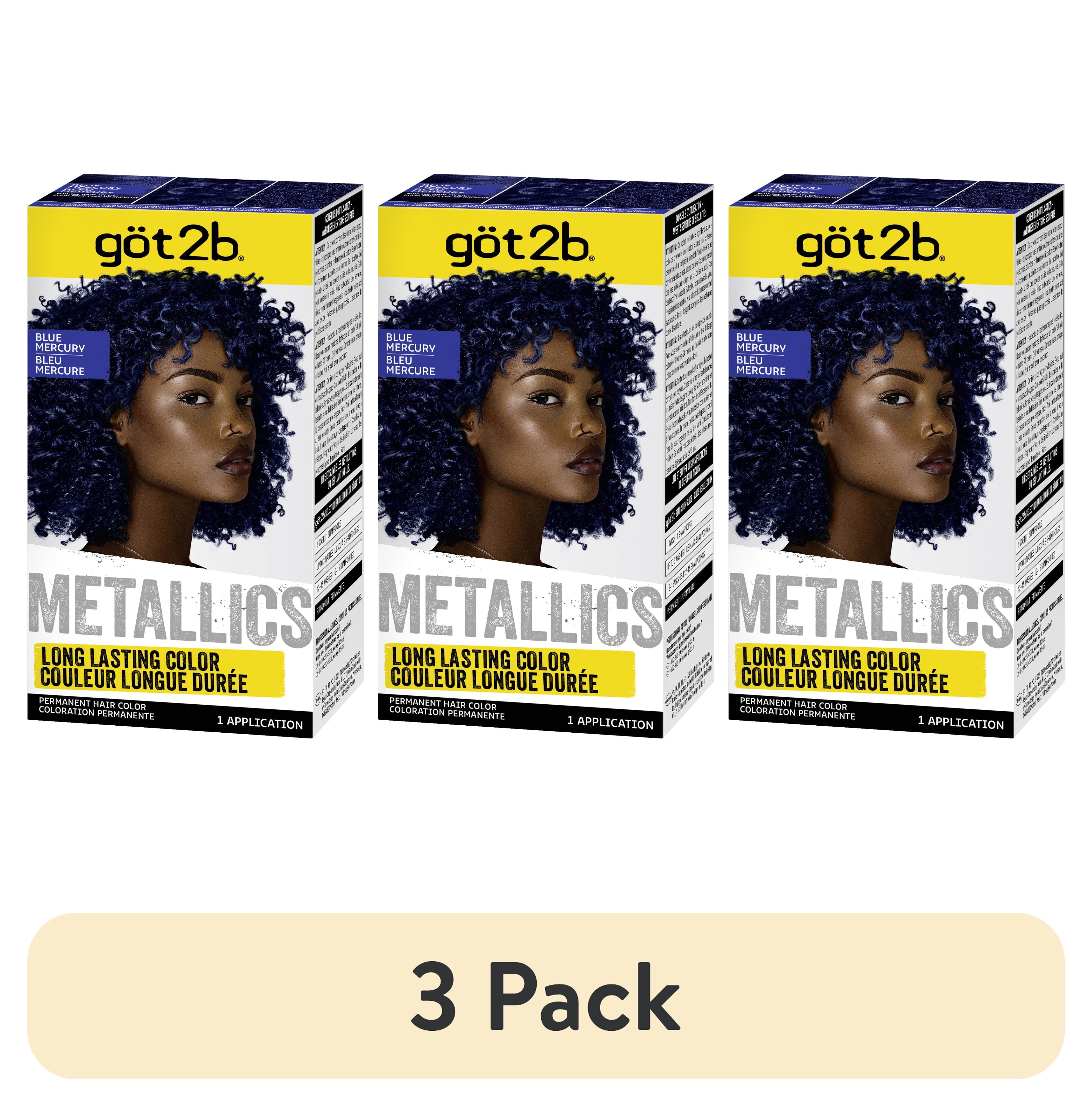 3 pack) got2b Metallics Permanent Hair Dye, M67 Blue Mercury, Hair