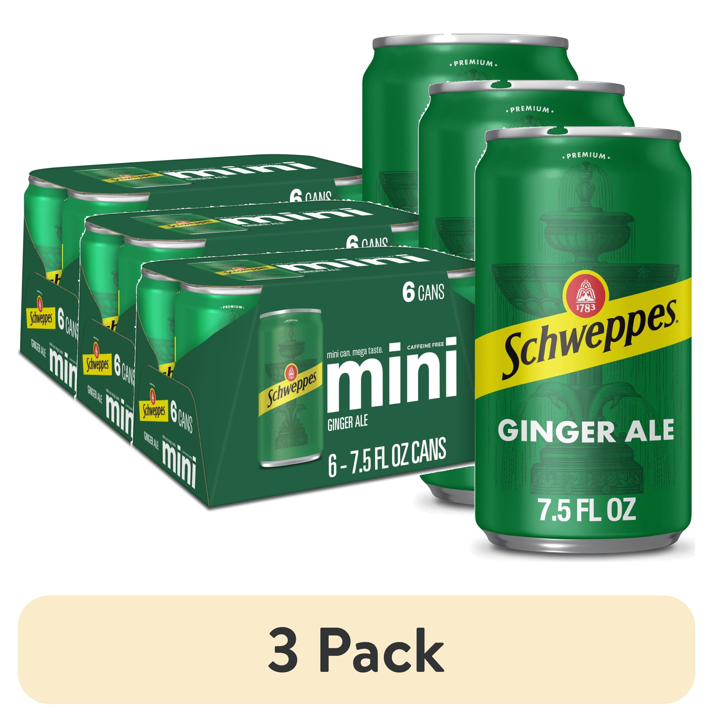 (3 pack) Schweppes Caffeine Free Ginger Ale Soda Pop, 7.5 fl oz, 6 Pack Cans
