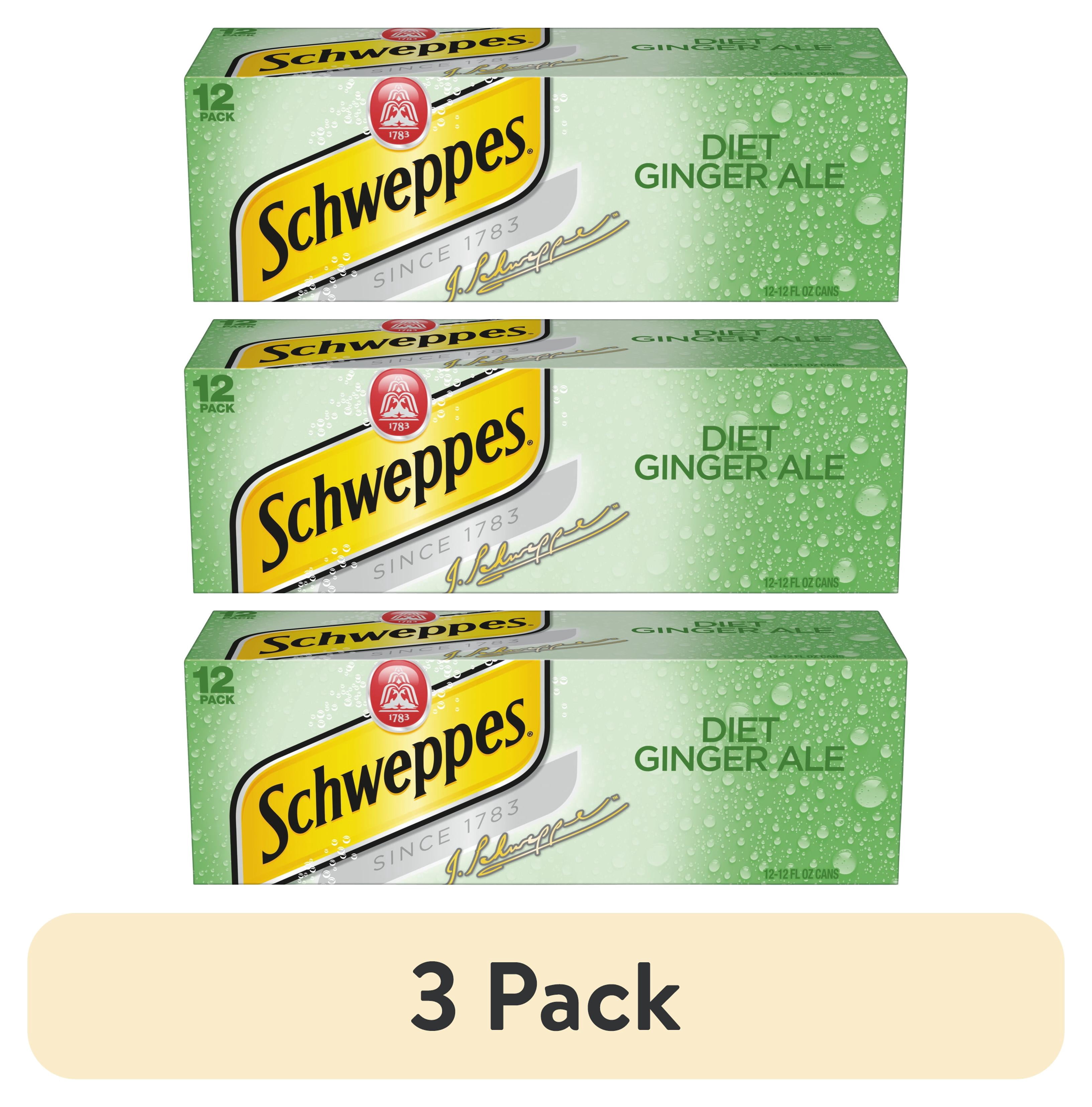 (3 pack) Schweppes Caffeine Free Zero Sugar Ginger Ale Soda Pop, 12 fl oz, 12 Pack Cans