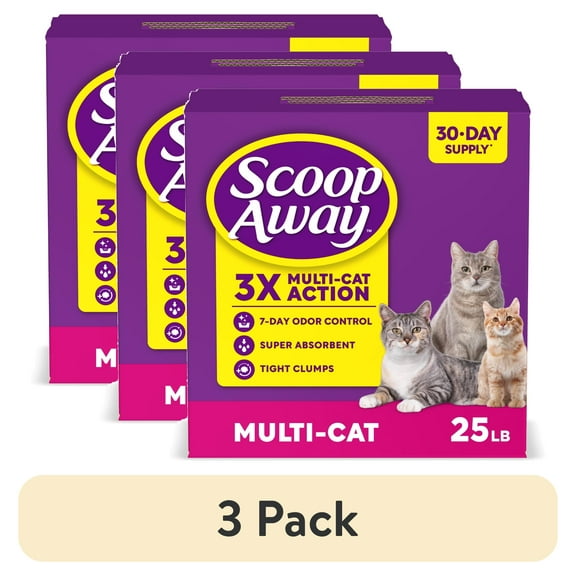 (3 pack) Scoop Away Multi-Cat Clumping Litter With Meadow Fresh Scent, 25 lb. Box